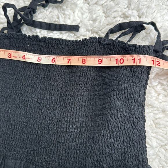 Gap Black Linen Blend Smocked Top Tie Up Bow Straps Summer Dress Short Casual - Picture 5 of 9